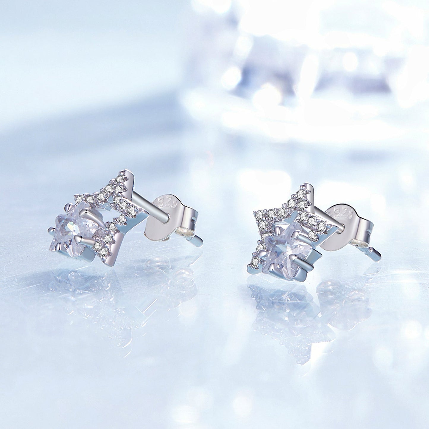 925 Sterling Silver Earrings 9x9mm with Pavé Setting CZ for Women