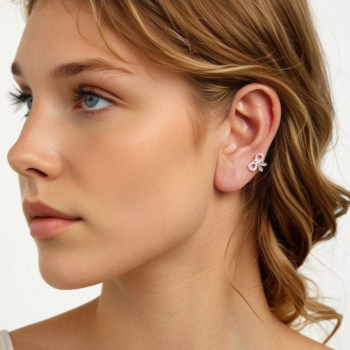 925 Sterling Silver Earrings with White Gold Plating, 0.9x1.2cm for Women
