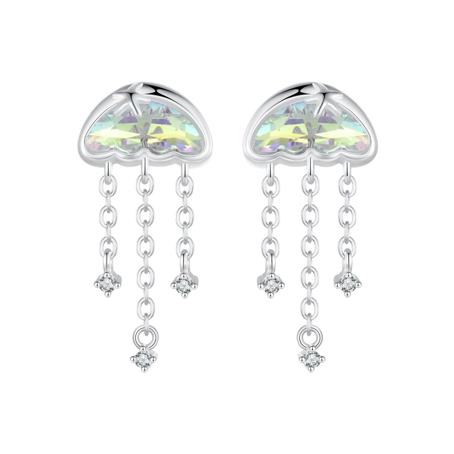 925 Sterling Silver Earrings with Pavé Setting CZ and Transparent Glass