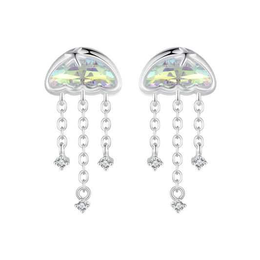 925 Sterling Silver Earrings with Pavé Setting CZ and Transparent Glass