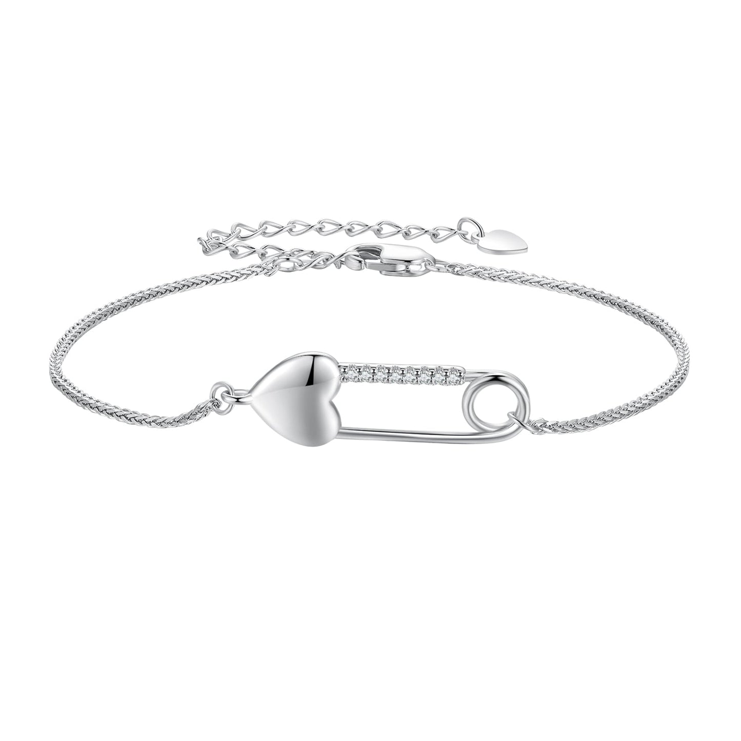 925 Sterling Silver Bracelet with CZ Pendant - 160mm Length and 8x26mm Pendant Size for Women