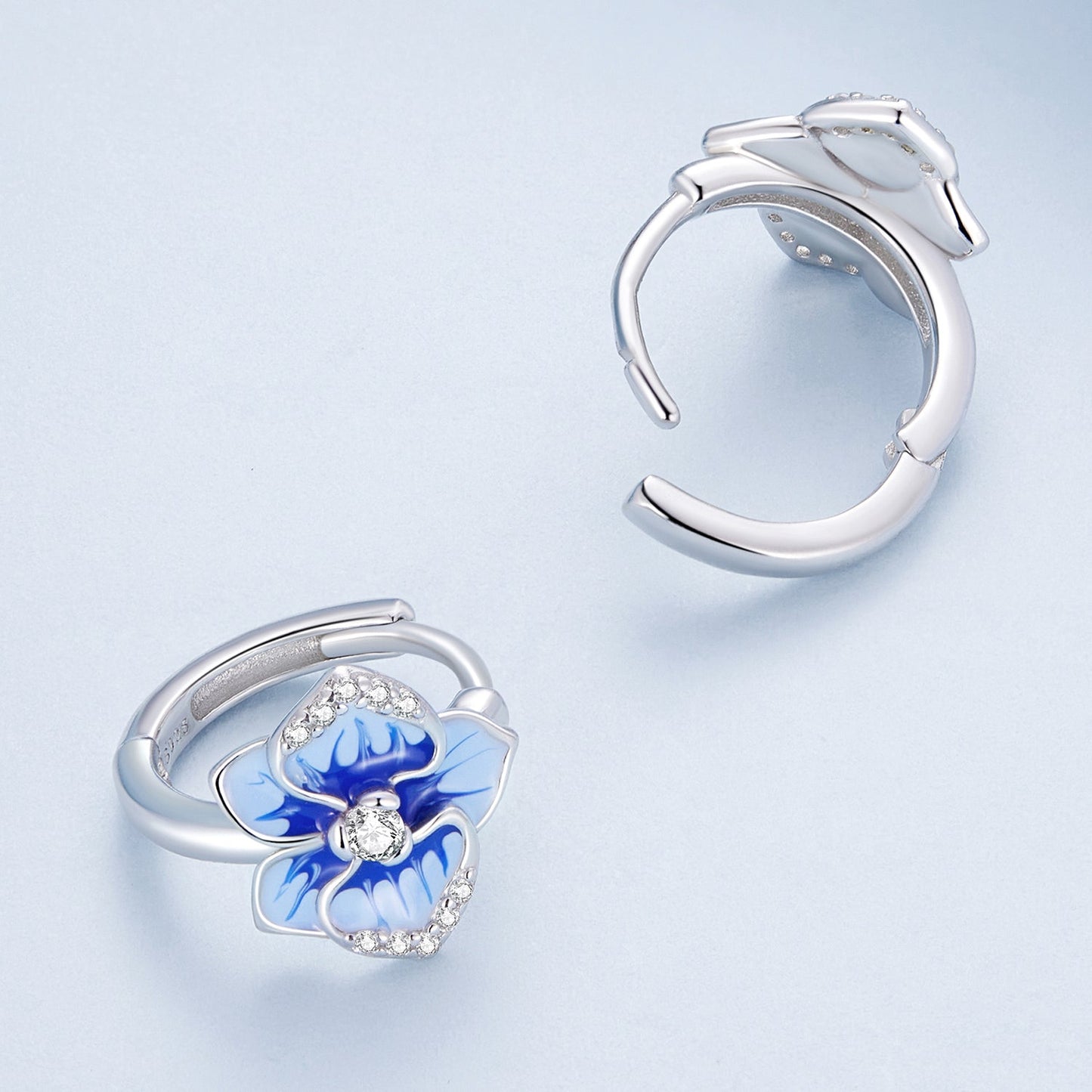925 Sterling Silver Earrings with Enamel and Pavé Setting, 10mm for Women
