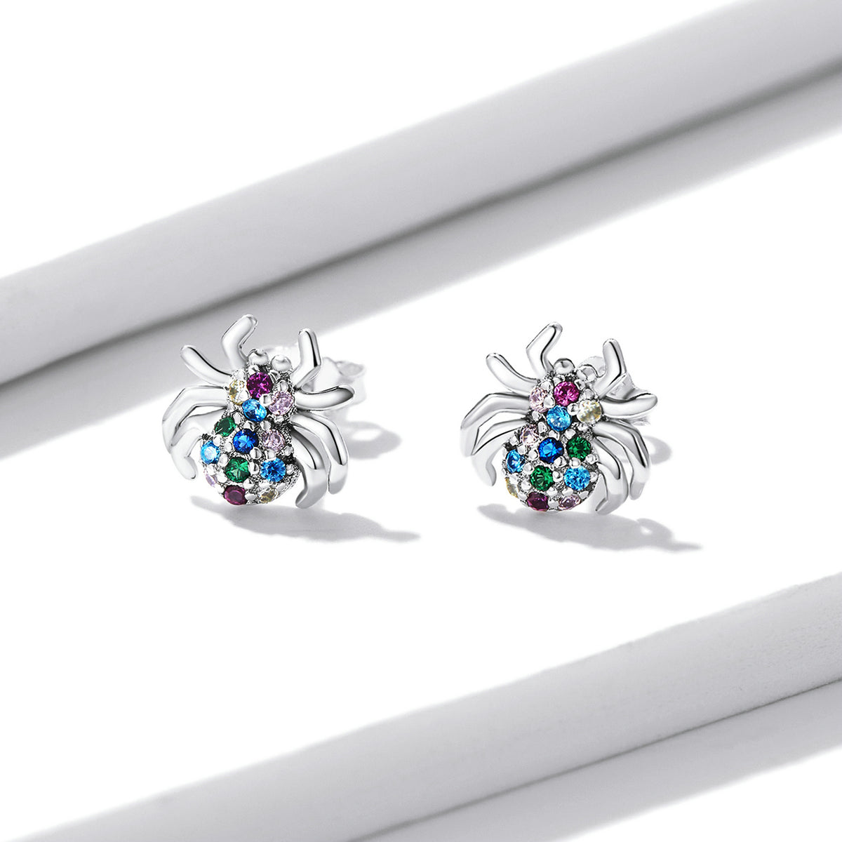 925 Sterling Silver Earrings with Pavé Setting CZ, Oxidized Silver, 0.7*0.8 cm for Women
