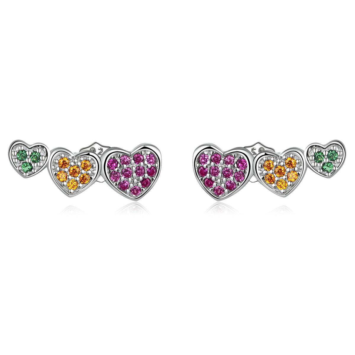 925 Sterling Silver Earrings with Pavé Setting and Plated Platinum, Size: 0.5*1.3cm, Women