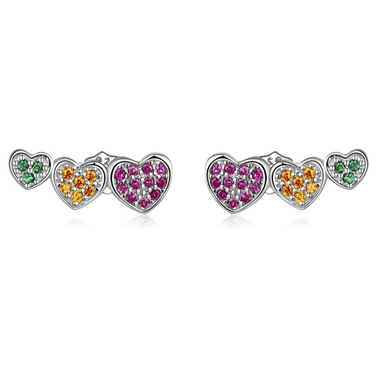 925 Sterling Silver Earrings with Pavé Setting and Plated Platinum, Size: 0.5*1.3cm, Women