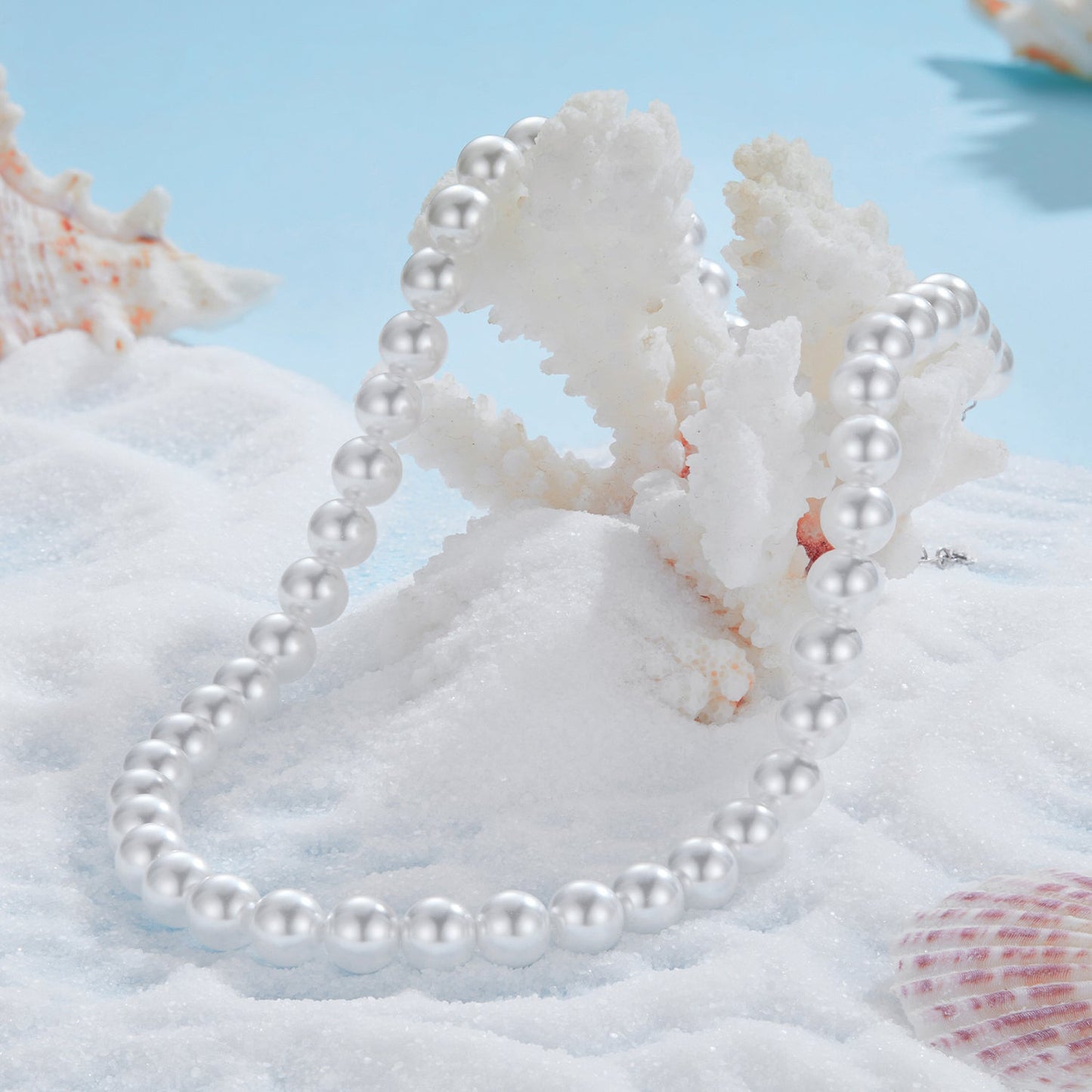 925 Sterling Silver White Gold Plated 39-45.5cm Quality Shell Pearl Necklace for Women