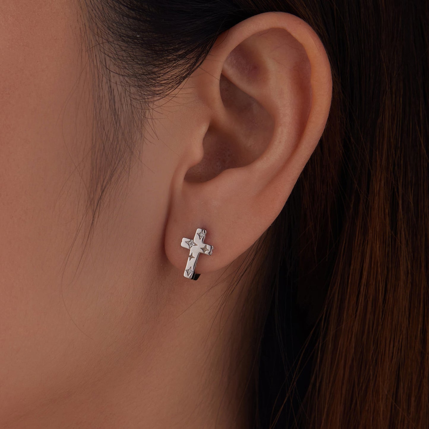 925 Sterling Silver Hoop Earrings with Pavé Setting CZ, 1.3x0.8cm, for Women