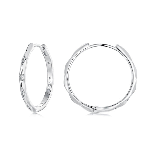 925 Sterling Silver White Gold Plated Hoop Earrings with CZ - 2.0cm