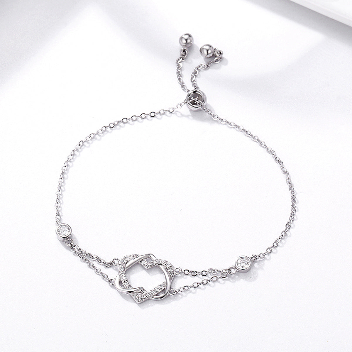 925 Sterling Silver Heart Shaped Bracelet 22CM for Women