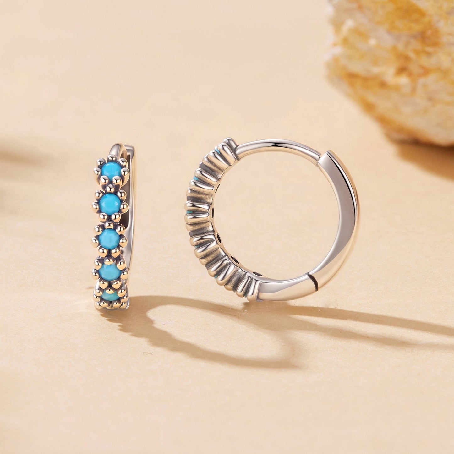 925 Sterling Silver Turquoise Earrings for Women 1.4x0.5cm