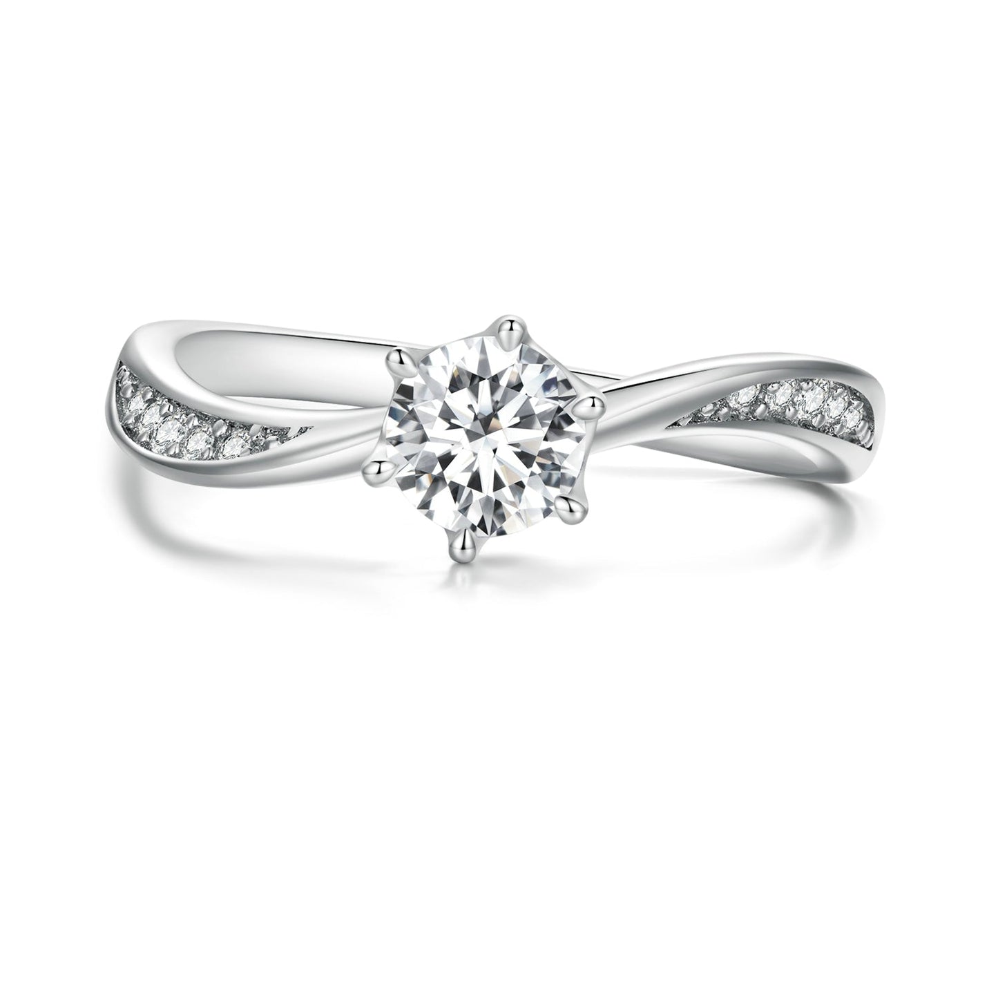 925 Sterling Silver Platinum Plated 5mm CZ Ring Size 6 for Women