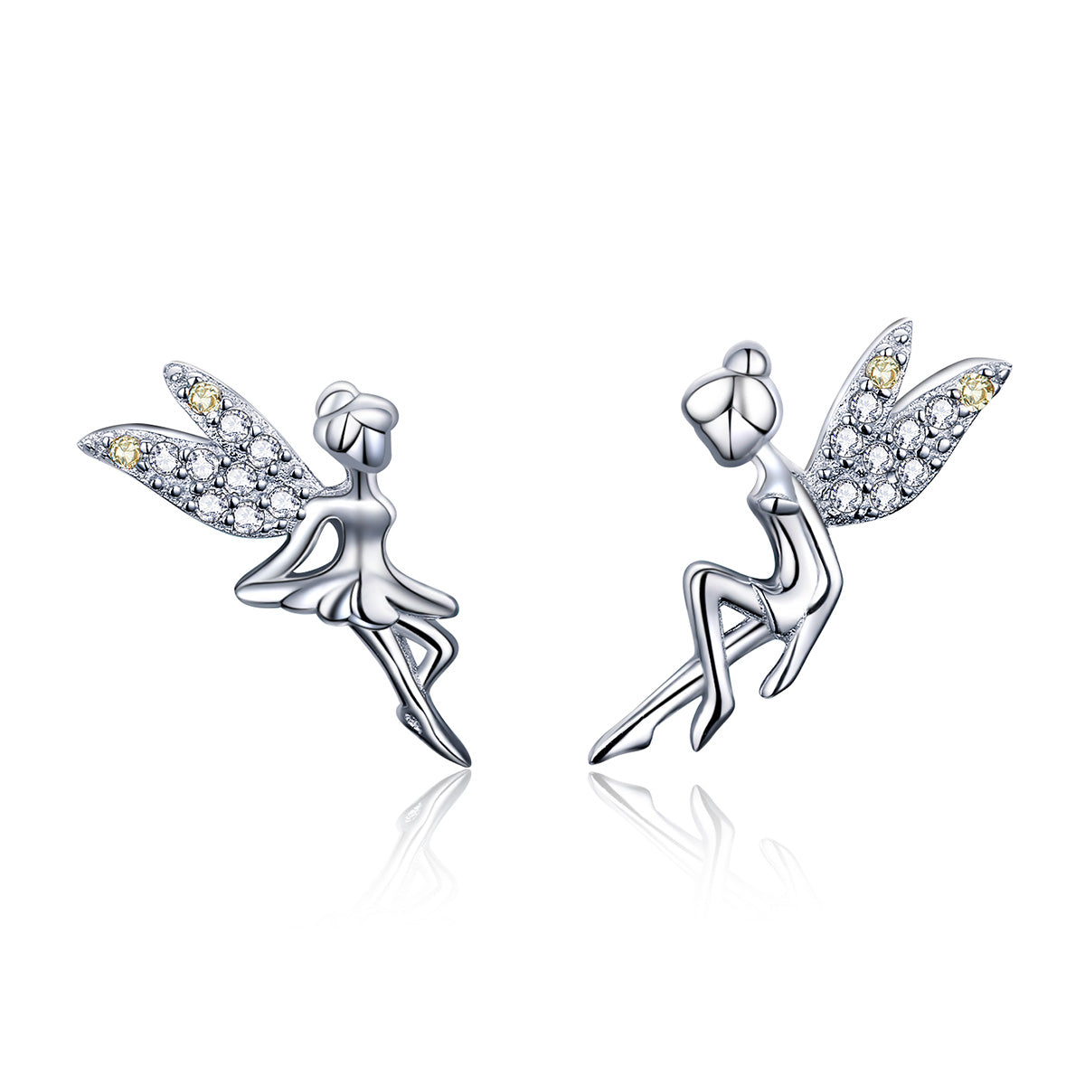 925 Sterling Silver Stud Earrings with CZ, 1.2 x 1.5cm & 1.5 x 0.9cm, Women