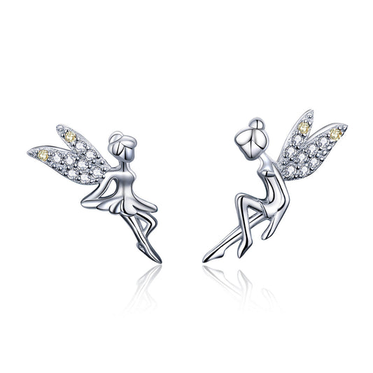 925 Sterling Silver Stud Earrings with CZ, 1.2 x 1.5cm & 1.5 x 0.9cm, Women