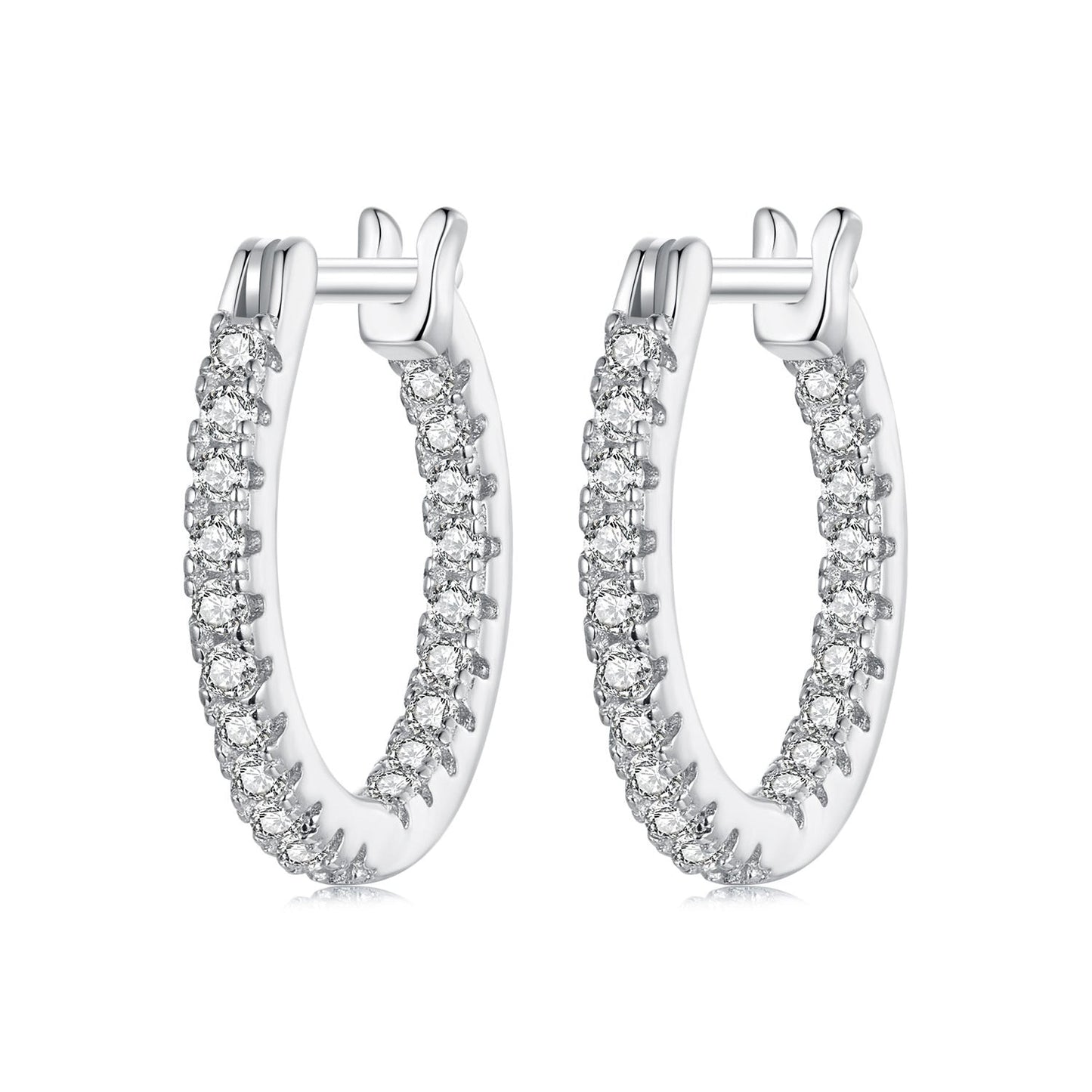 925 Sterling Silver Earrings with Pave Setting CZ in White Gold for Women