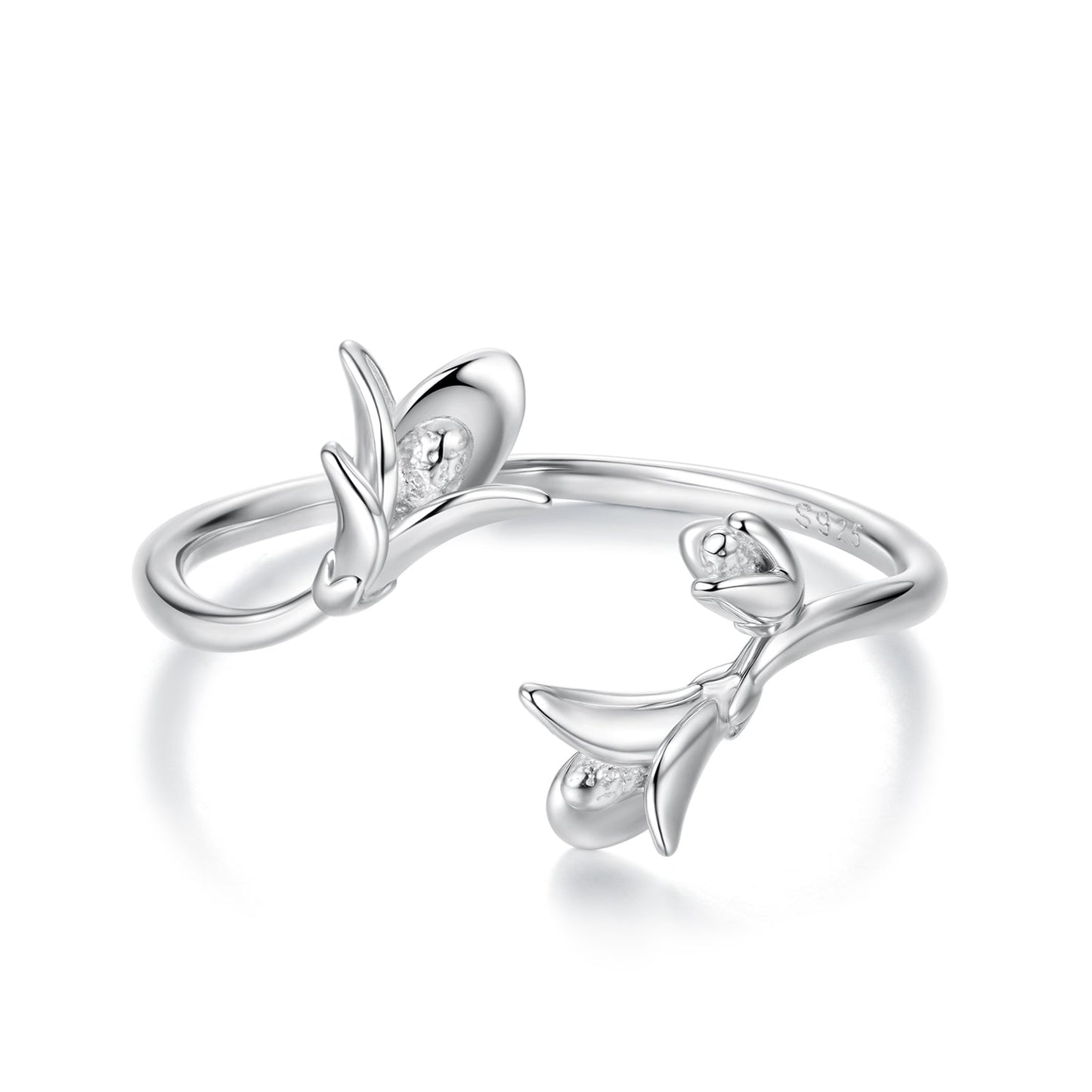 925 Sterling Silver Plated White Gold 0.7cm Flower Ring
