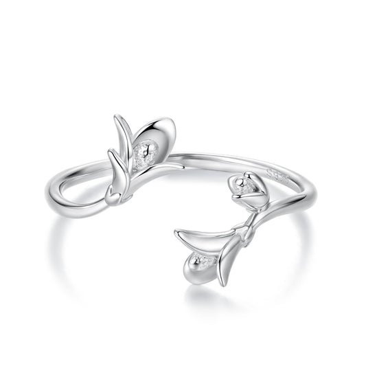 925 Sterling Silver Plated White Gold 0.7cm Flower Ring