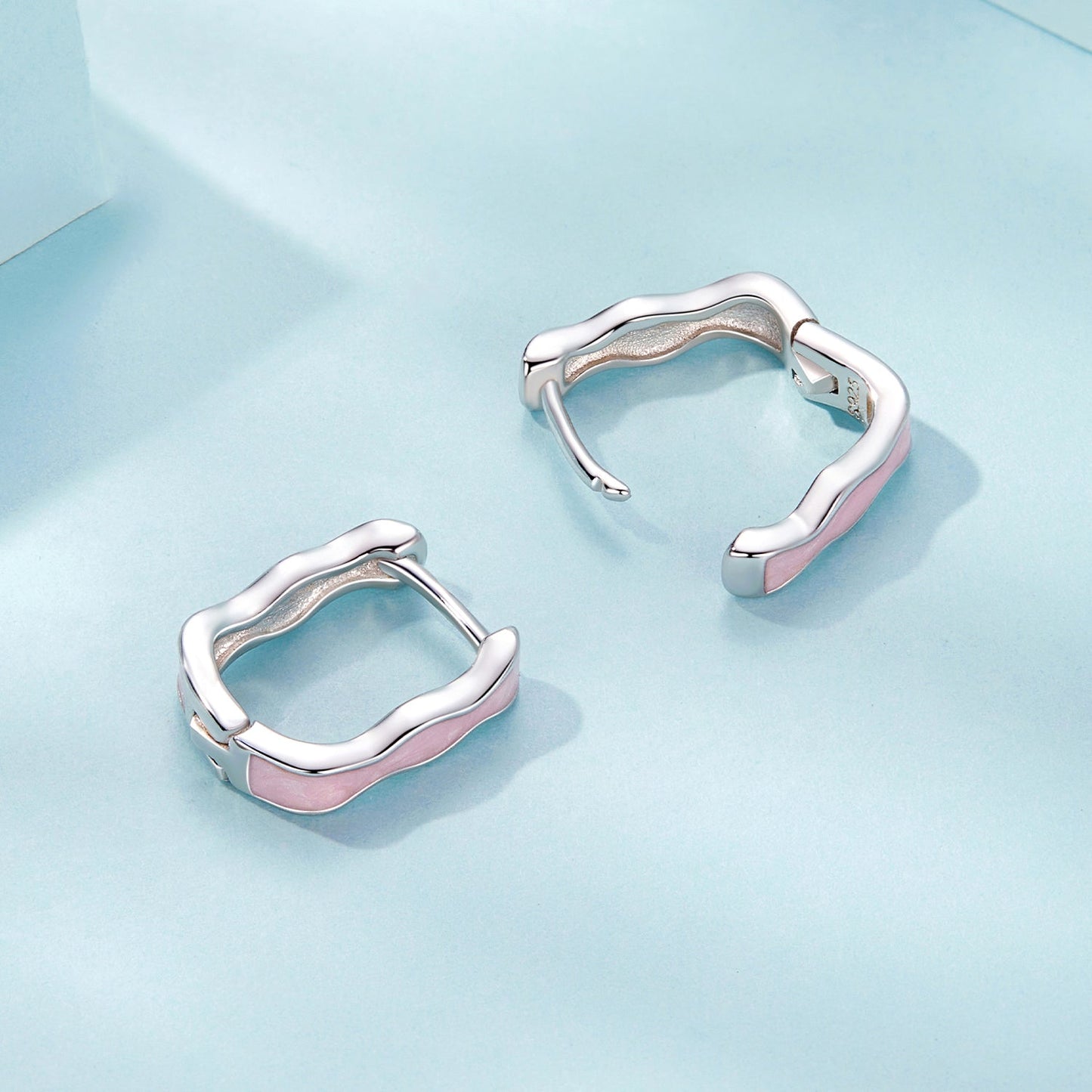 925 Sterling Silver Earrings with Enamel in White Gold Finish - 13*3mm for Women