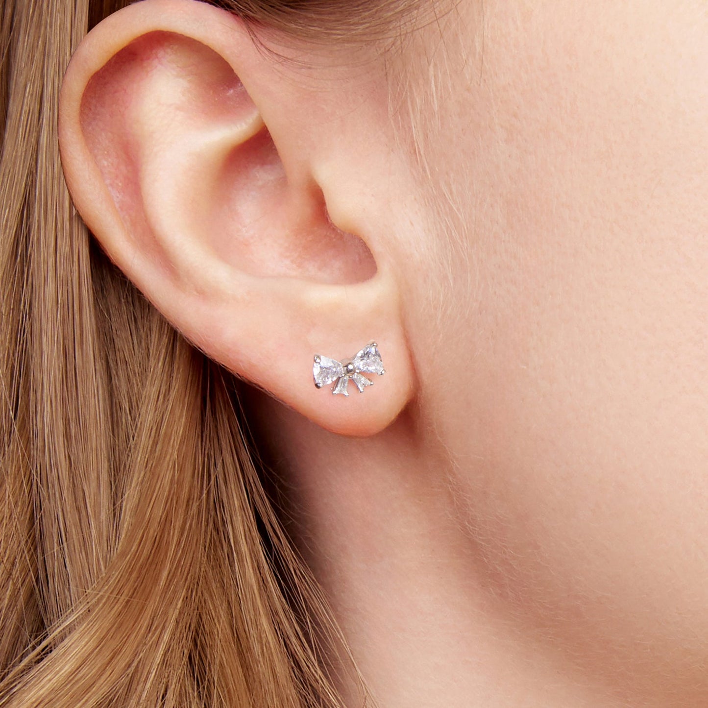 925 Sterling Silver White Gold Plated CZ Earrings for Women - 0.7x1.0cm