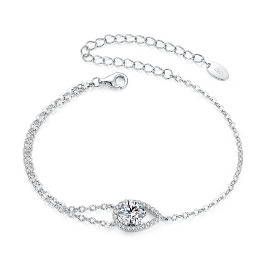 925 Sterling Silver Moissanite Bracelet with Pavé Setting 15+6cm for Women
