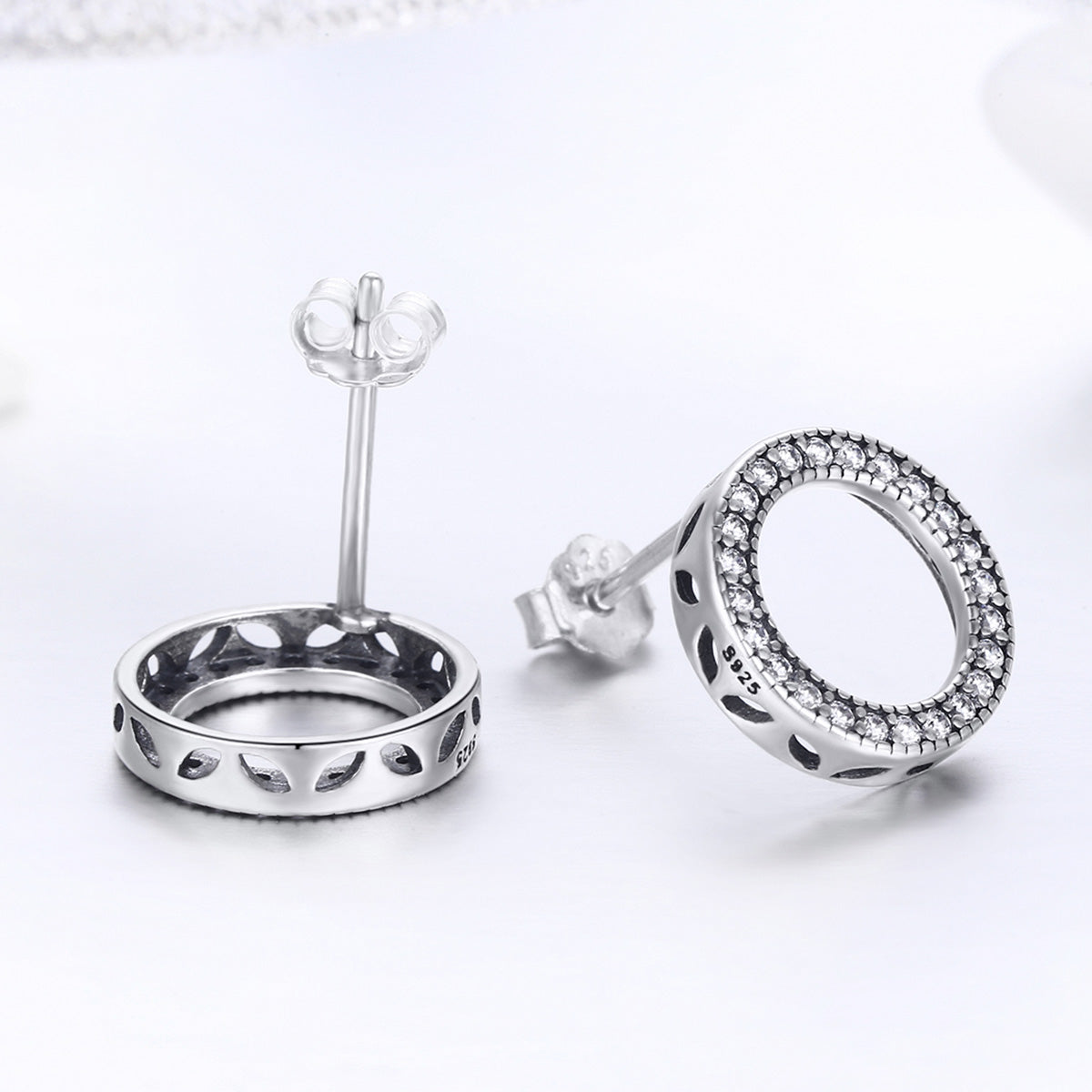 925 Sterling Silver Oxidized Pavé Setting CZ Earrings 1.1cm for Women