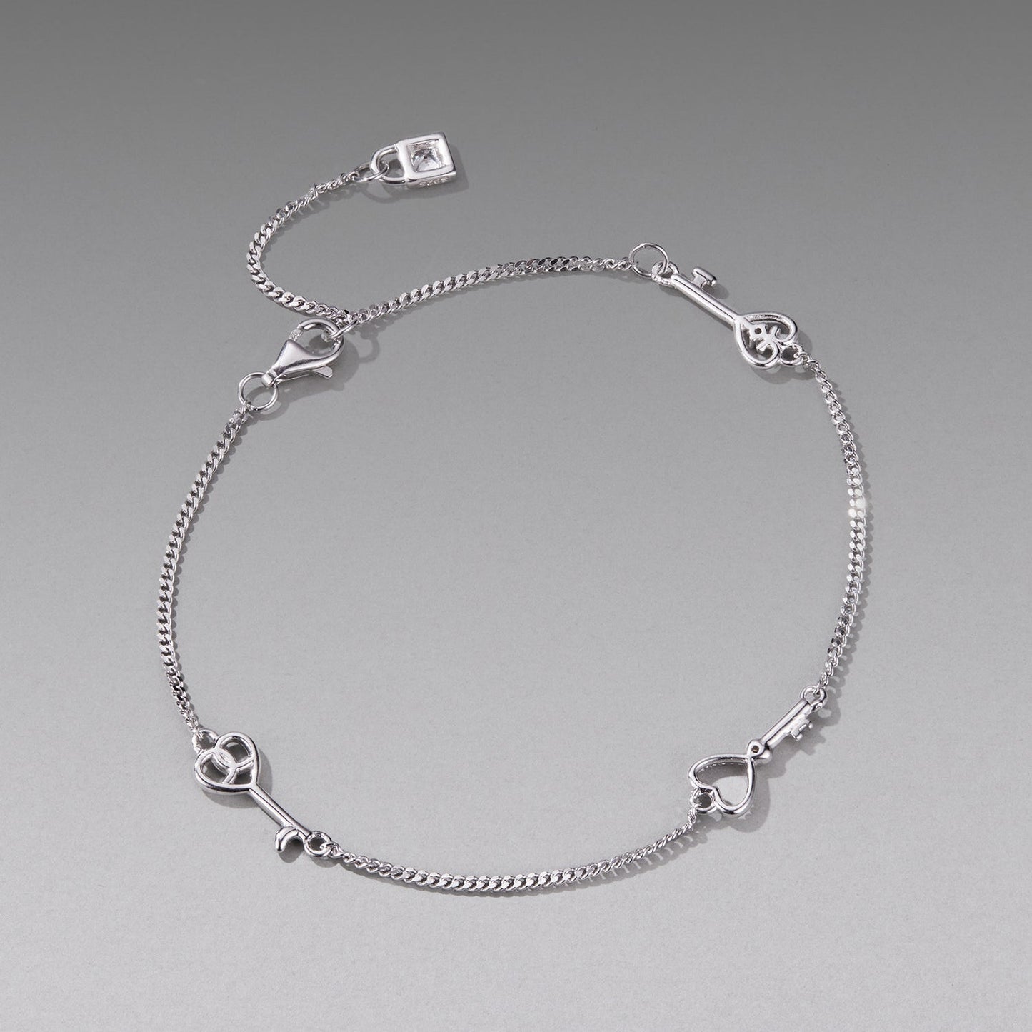 925 Sterling Silver White Gold Plated 21cm Pavé CZ Bracelet for Women