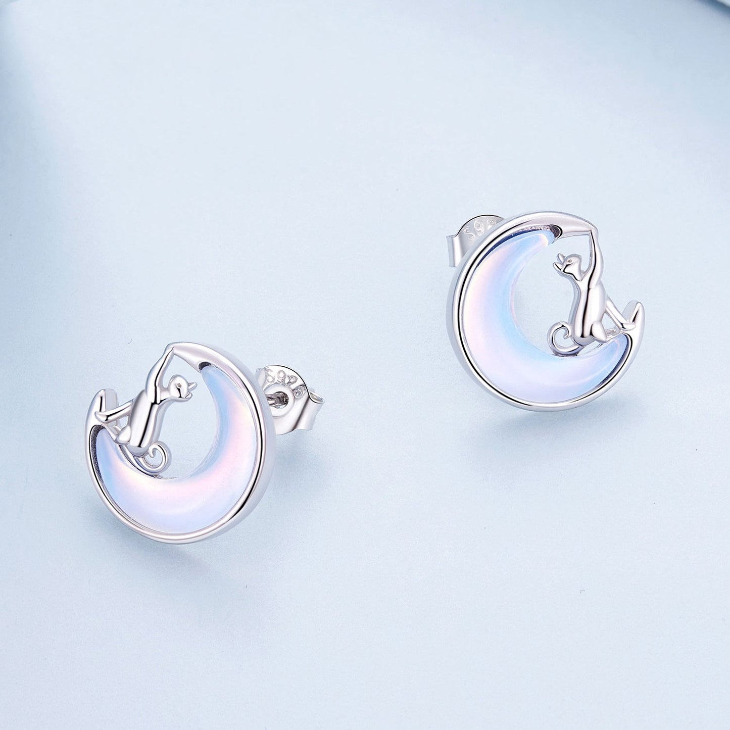 925 Sterling Silver Earrings with Transparent Glass, 13mm x 12mm for Women