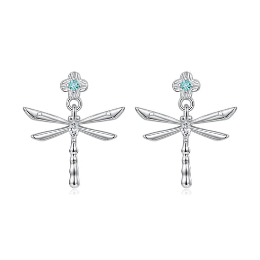 925 Sterling Silver Earrings with Pavé Setting CZ and Transparent Glass
