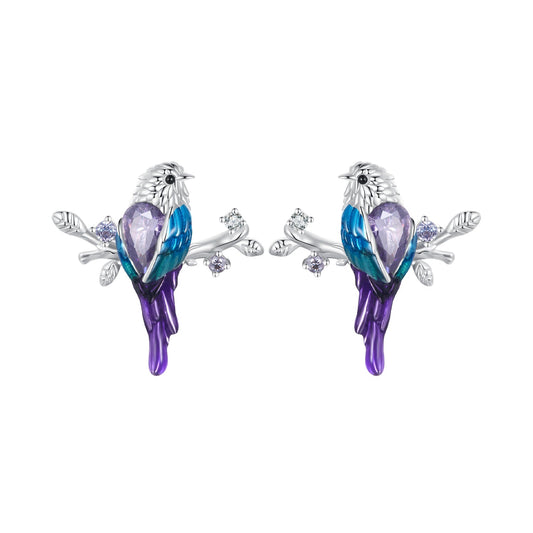 925 Sterling Silver Enamel Process Pavé Setting CZ Earrings