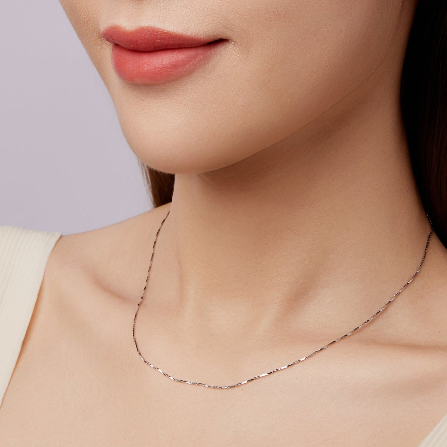 925 Sterling Silver White Gold Plated Necklace 40+5cm for Women