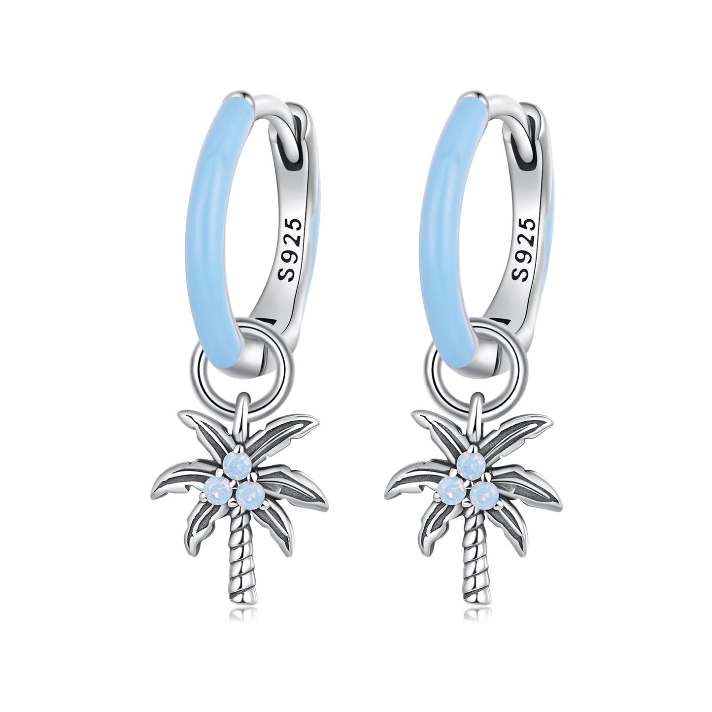 925 Sterling Silver Earrings with Nano Opal Stone and Enamel, Oxidized Finish