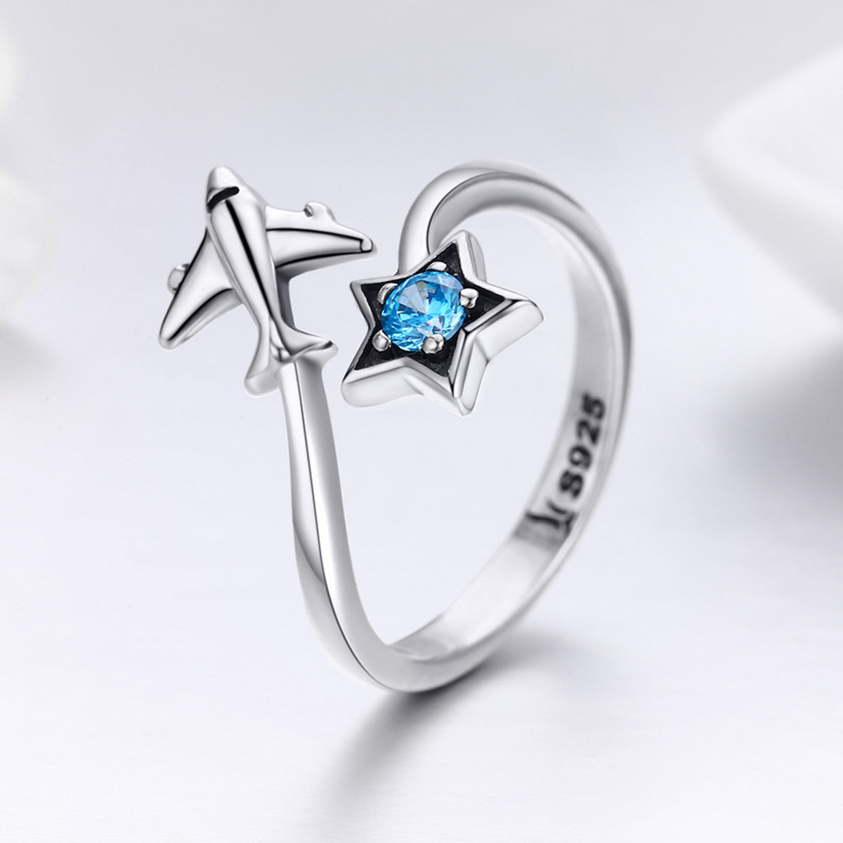 S925 Sterling Silver Star and Airplane Ring Set for Women