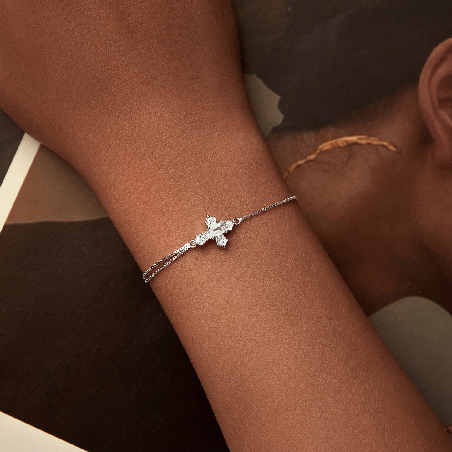 925 Sterling Silver White Gold Plated Bracelet with CZ Pendant 200mm for Women
