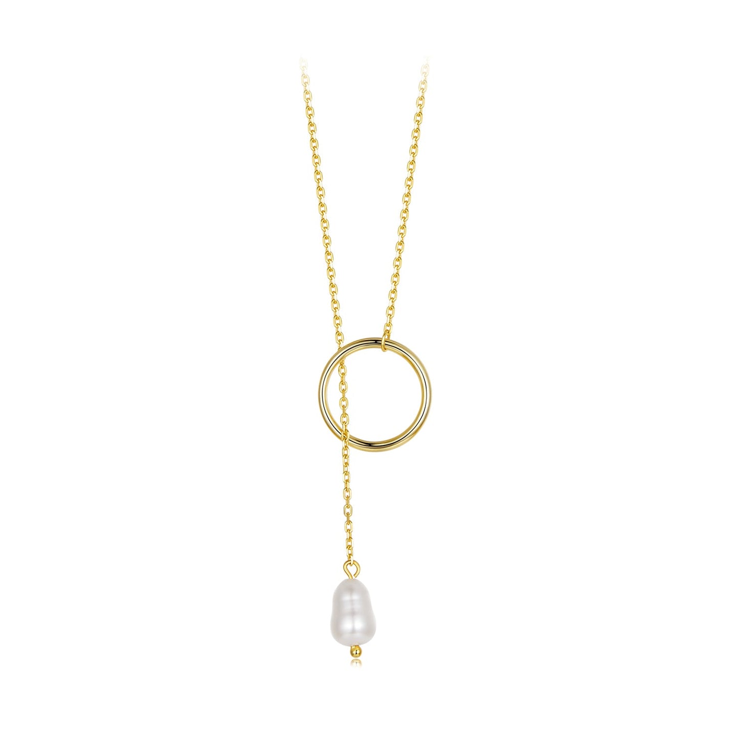 925 Sterling Silver Necklace with Gold Plated Freshwater Pearl - 60cm Length