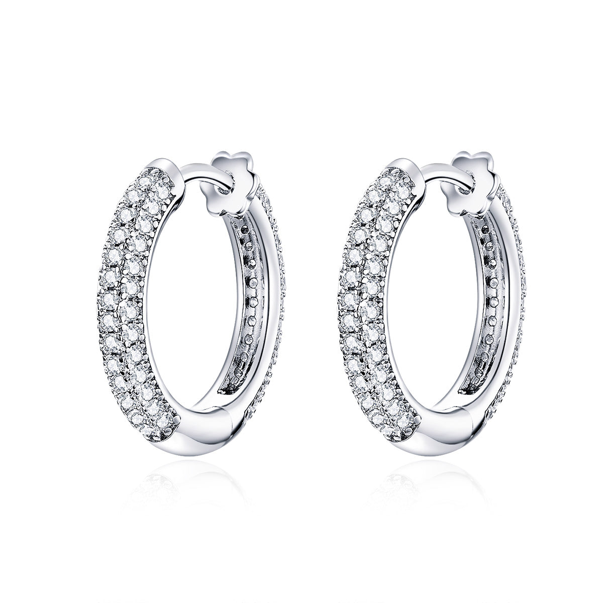 925 Sterling Silver & Plated Platinum Pavé Setting CZ Earrings