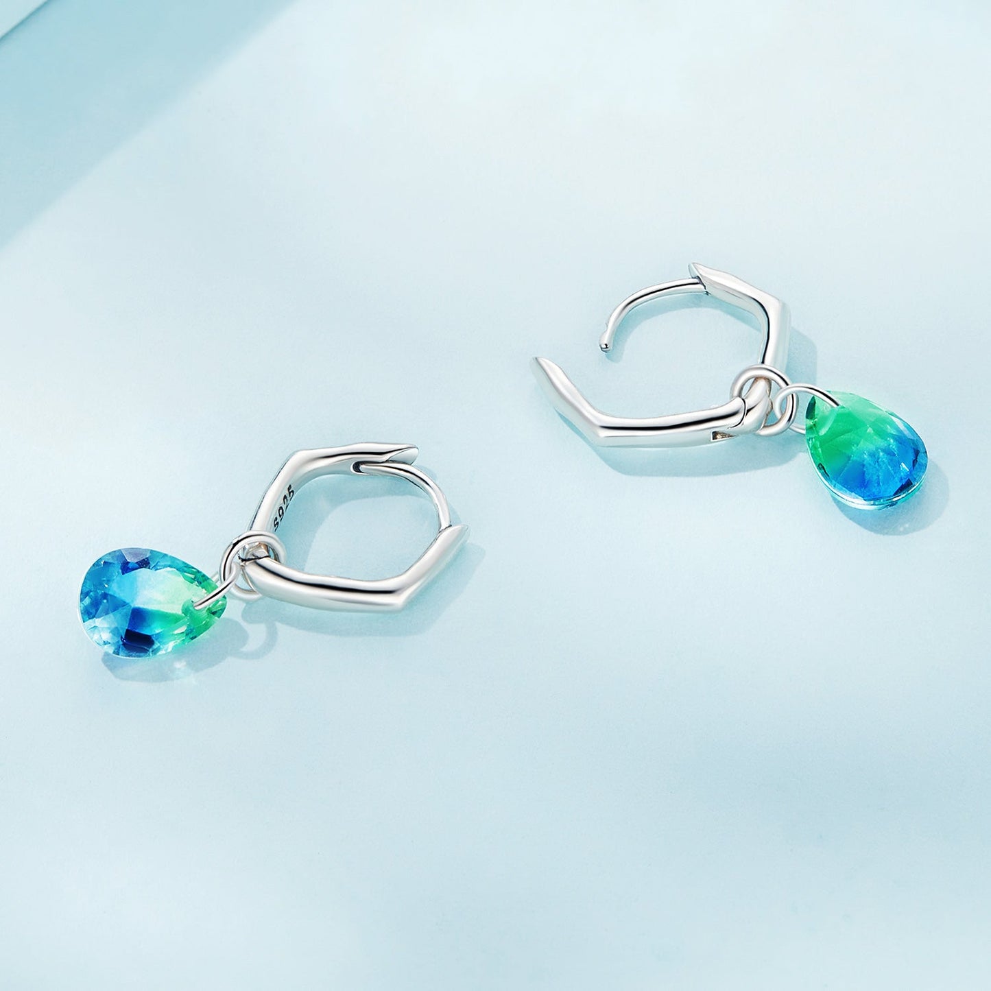 S925 Sterling Silver Oxidized Earrings with Transparent Glass & Main Stone for Women