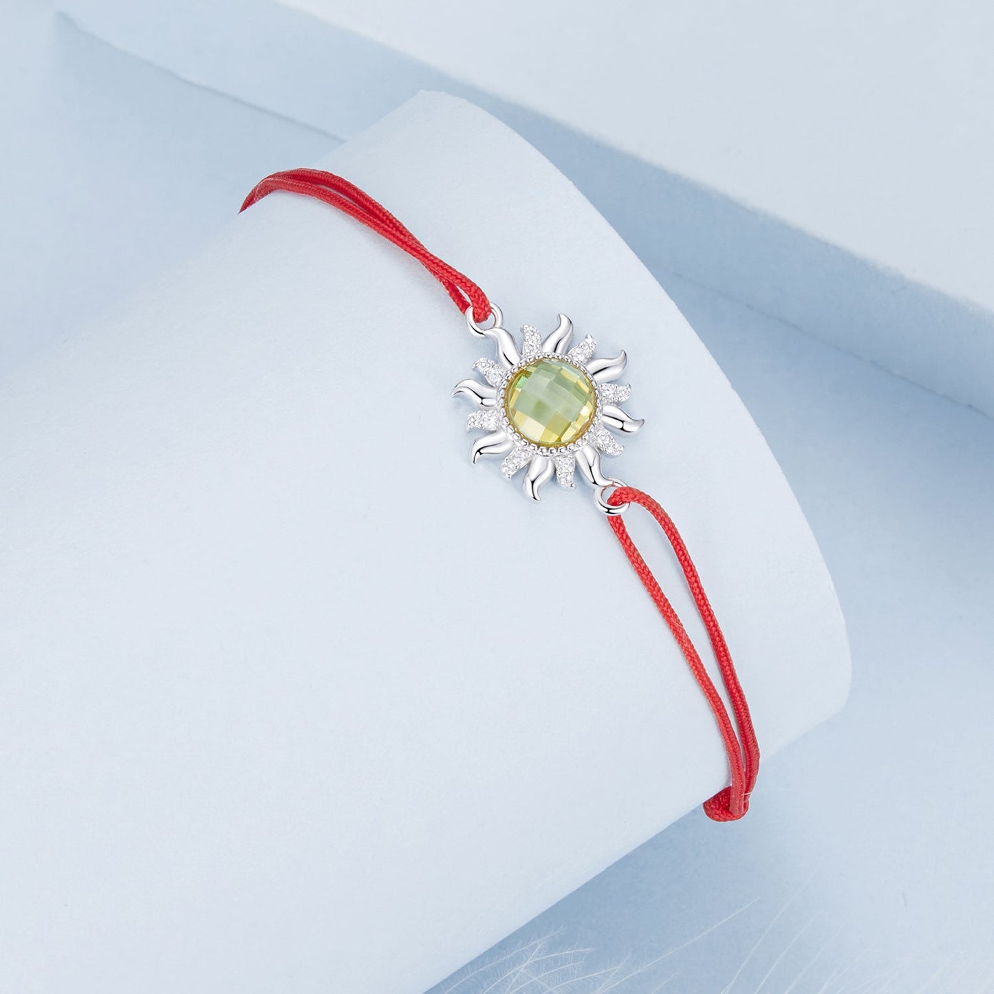 925 Sterling Silver Adjustable Length Bracelet with CZ and Glass Pendant for Women