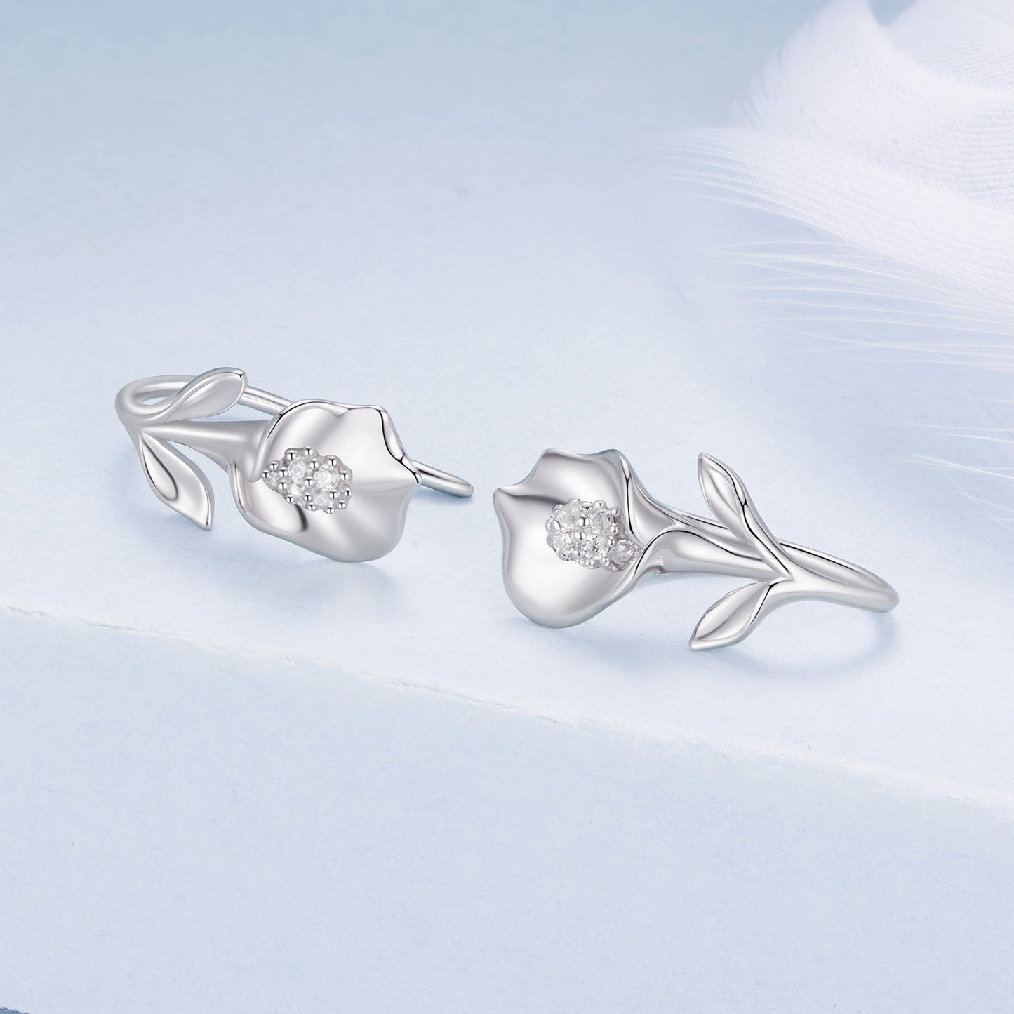 925 Sterling Silver Earrings with White Gold Plating and CZ