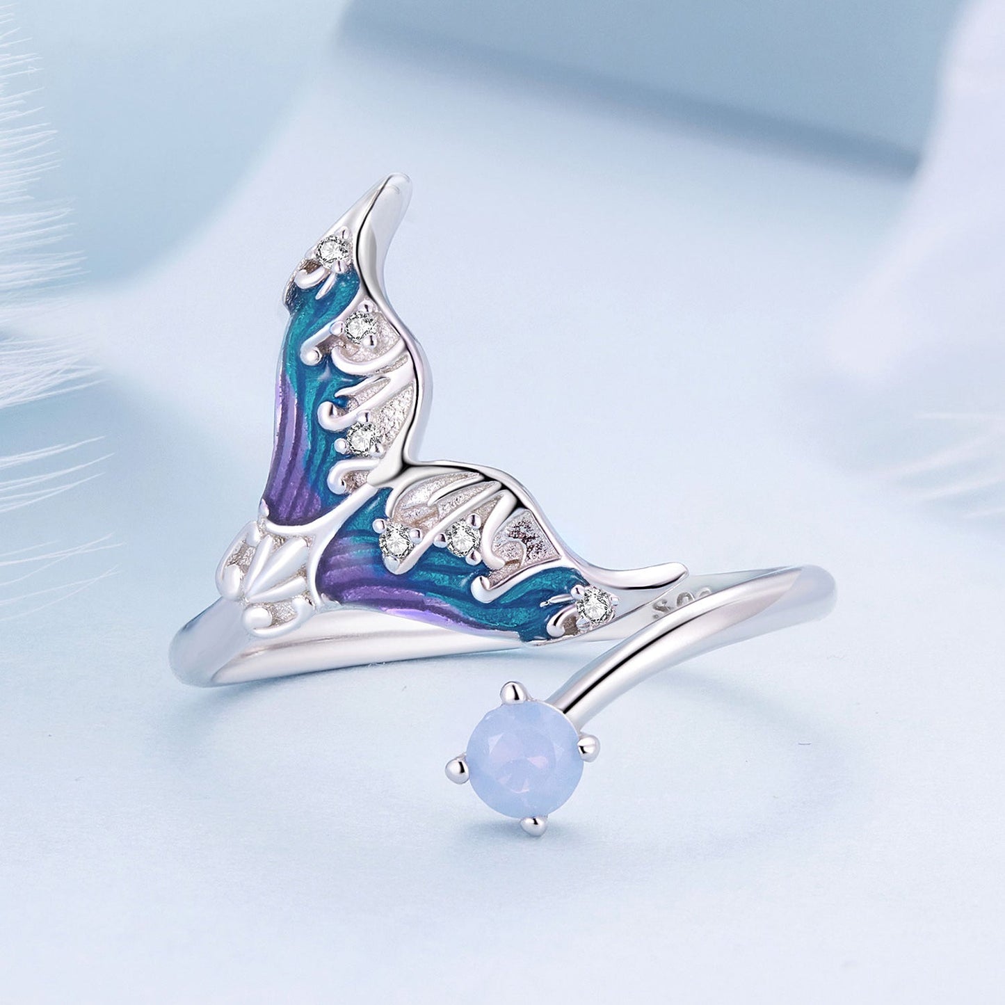 925 Sterling Silver Enamel Opal Ring with Pavé Setting for Women