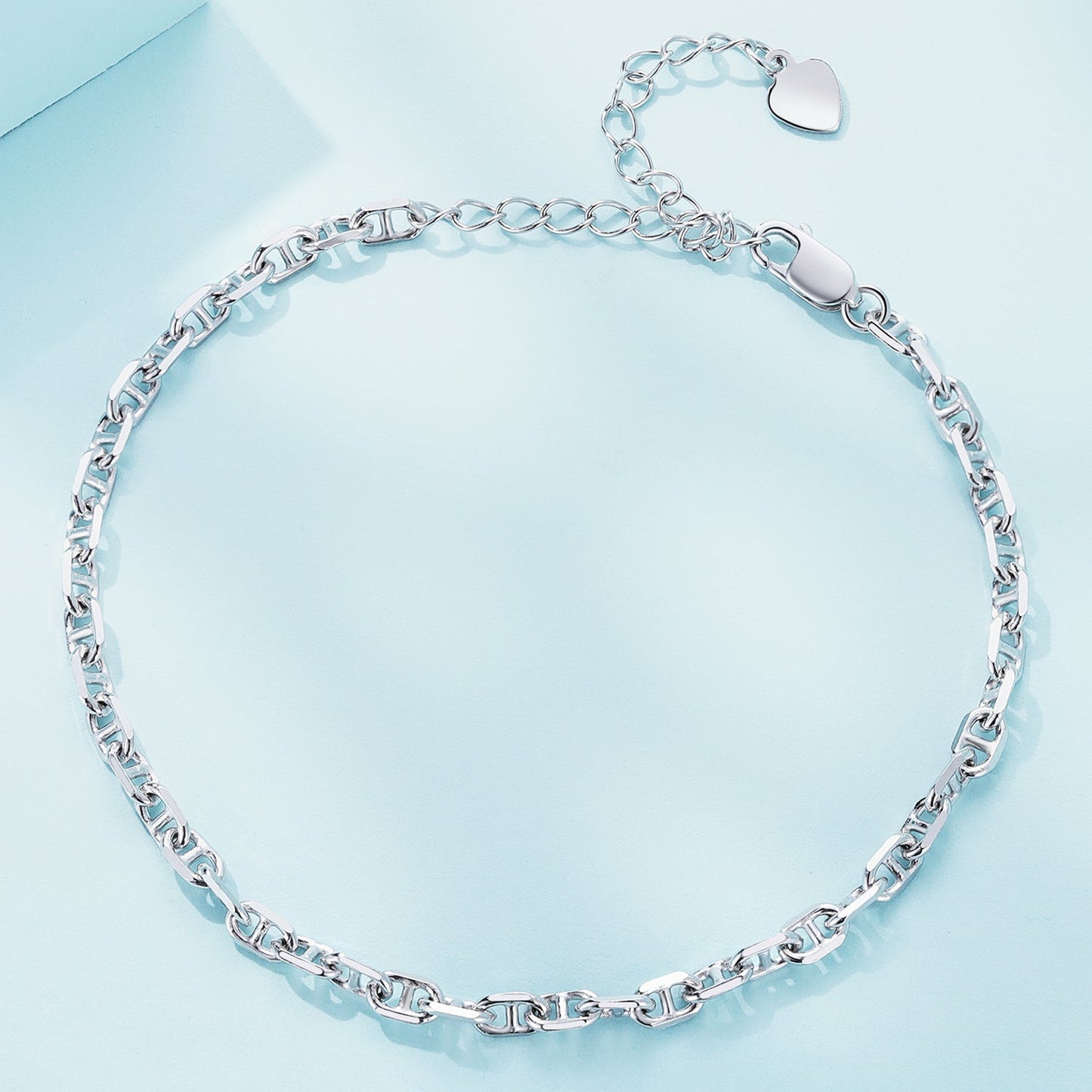 925 Sterling Silver Platinum Plated Bracelet 160+50mm for Women