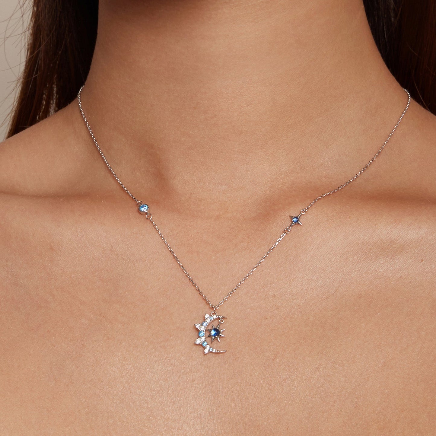 925 Sterling Silver Necklace with Pavé Setting CZ and Spinel Pendant