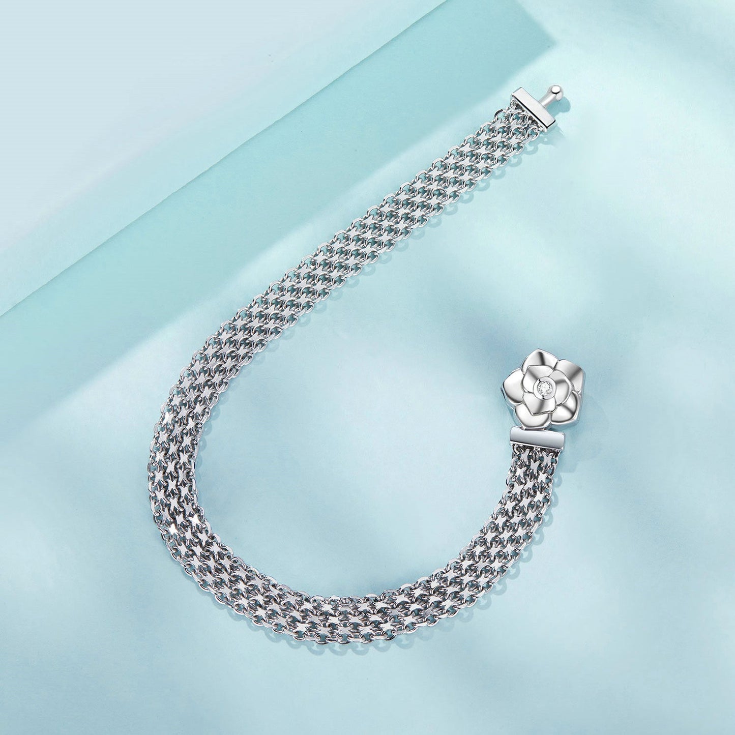 925 Sterling Silver and Platinum Plated 17.0 cm Pavé Setting CZ Bracelet for Women