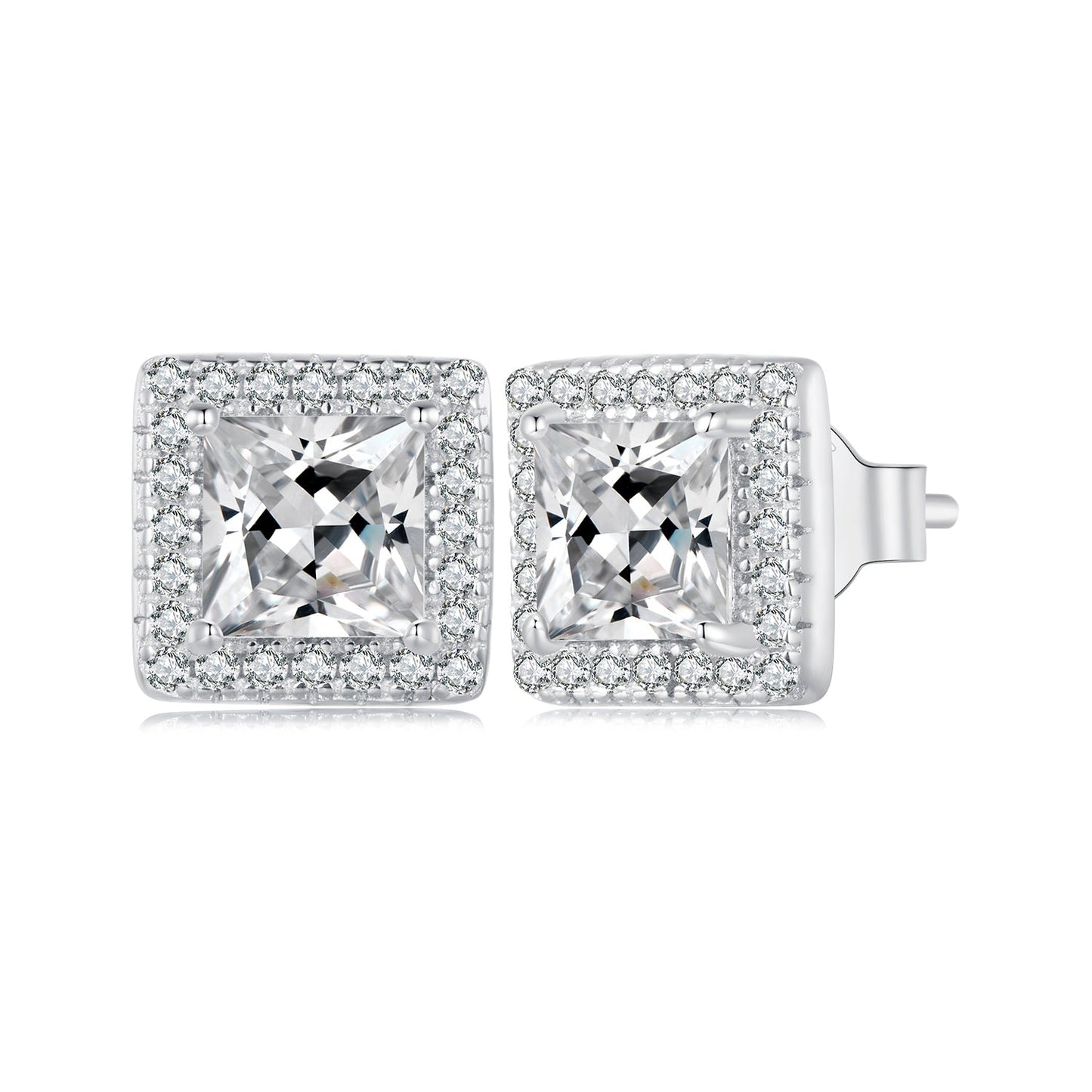 925 Sterling Silver Earrings with Pavé Setting CZ and Platinum Plating.
