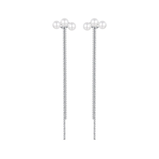 925 Sterling Silver White Gold Plated Shell Pearl Earrings