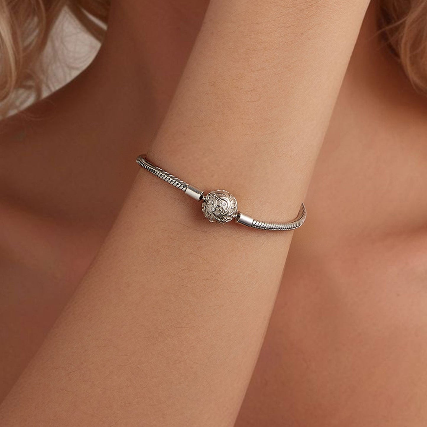 925 Sterling Silver White Gold Plated 17cm CZ Pavé Bracelet for Women