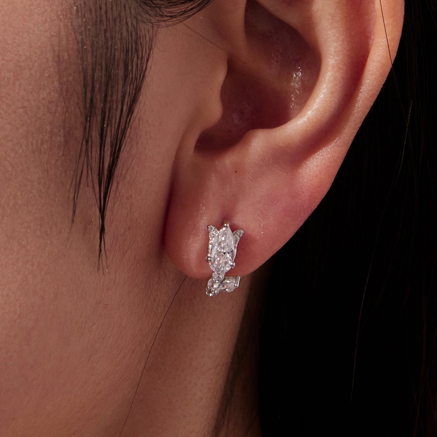 925 Sterling Silver Earrings with White Gold Plating and CZ