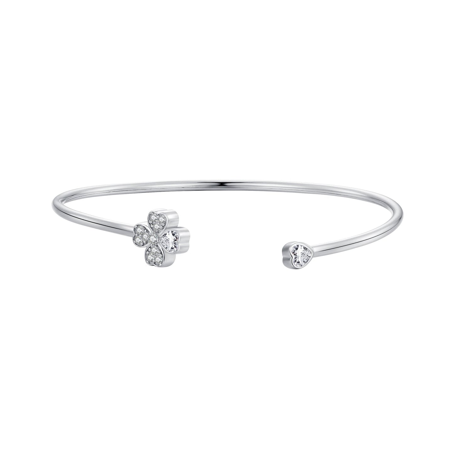 925 Sterling Silver Bracelet with Pavé Setting CZ, Inner Diameter 550mm, 2.0mm Wide, Unisex