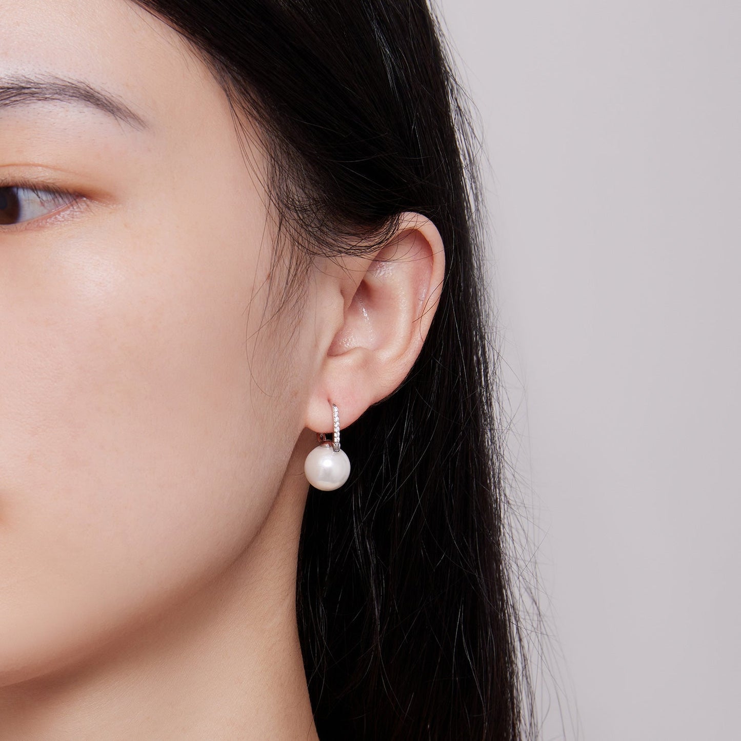 925 Sterling Silver Earrings with Quality Shell Pearl and CZ, 21*11mm, for Women