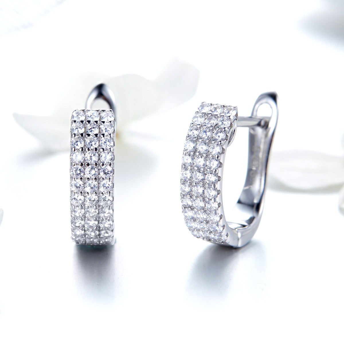 925 Sterling Silver Earrings with Pavé Setting CZ 1.3*0.4cm