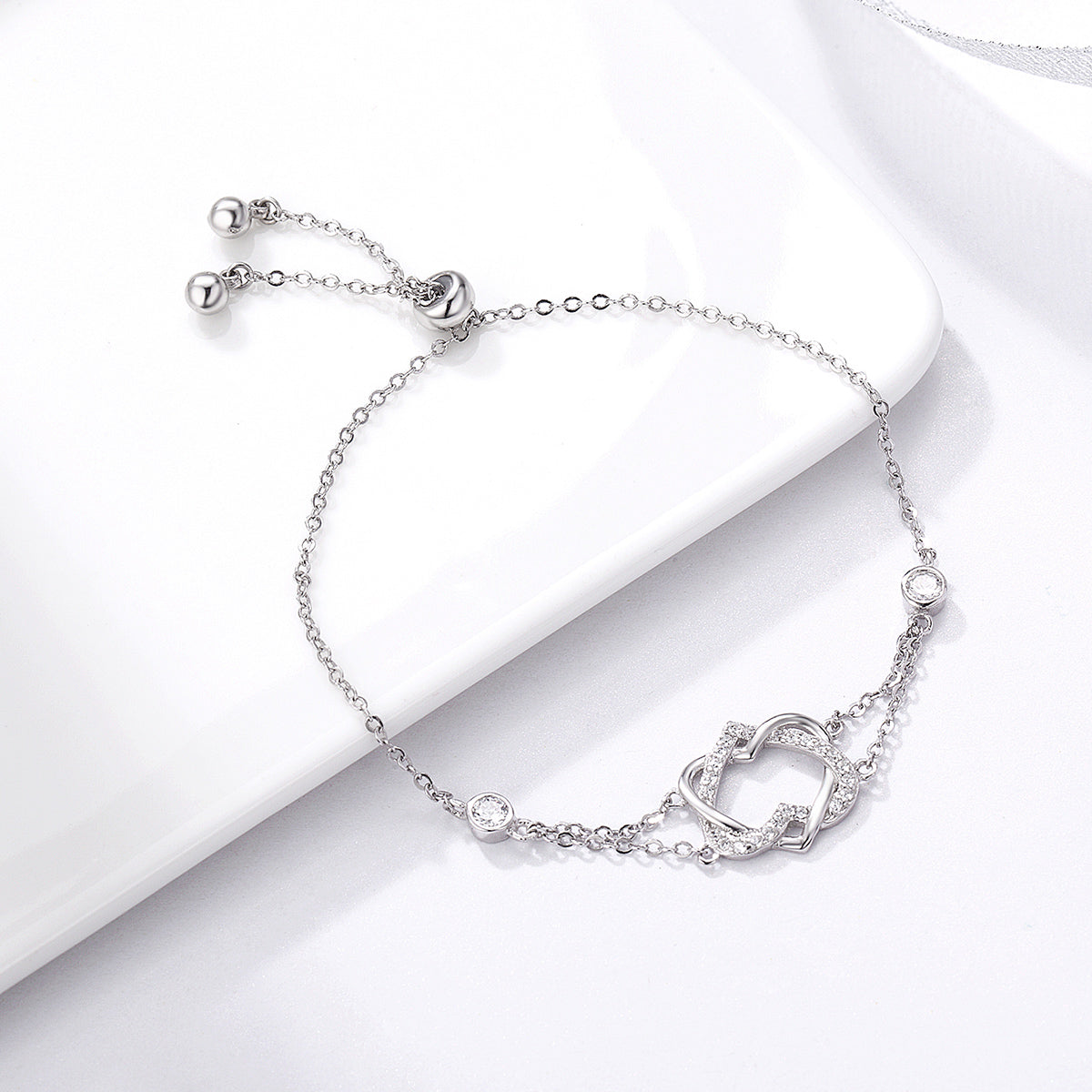 925 Sterling Silver Heart Shaped Bracelet 22CM for Women