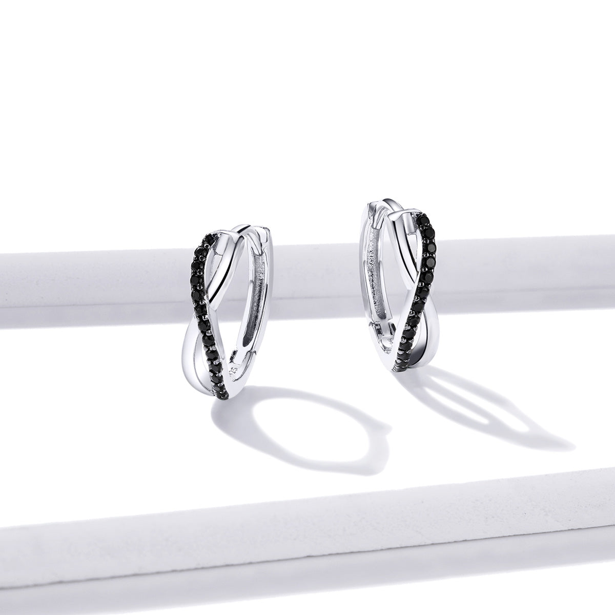 925 Sterling Silver Earrings 1.3*0.4cm with Pavé Setting CZ for Women